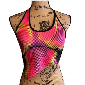 NWT Shein Icon Womens Neon Psychedelic Dot Halter Neck Crop Top Size M